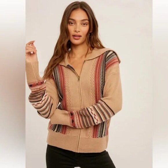 NWT Hem & Thread | Full Zip "Grandpa" Butterfly Collar Sweater sz M - Picture 1 of 3